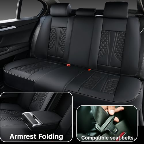 Black Universal Car Seat Covers Premium Nappa Leather with Lumbar Support Waterproof Full Set Non-Slip Contoured Fit Airbag Compatible Fits Most Vehicles Easy to Clean and Install - color: A_Black