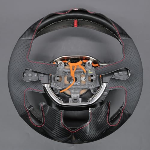 MEWANT Hand Stitch Black Real Leather Shiny PU Carbon Fiber Steering Wheel Wrap for Dodge Ram 1500 Laramie Big Horn 2021 - color: Black Genuine Leather&Shiny PU Carbon Fiber