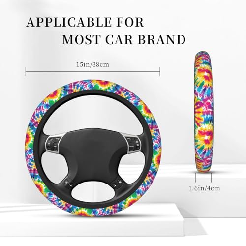 Tie Dye Neoprene Steering Wheel Cover for Men Women Anti-Slip Elastic Colorful Steering Wheel Protective Cover 15in Universal Car Accessories Fit Cars, SUVs, Auto - color: Tie-dye