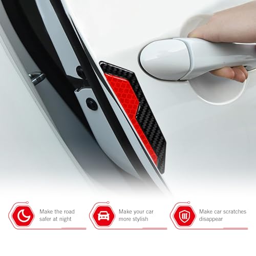 4 PCS Car Door Edge Guard Stickers, 4.72" x 1.18" Reflective Anti-Collision Car Side Strips, Self-Adhesive Waterproof Paint Protection Decals, Universal for Cars Trucks SUVs (Red) - color: Red