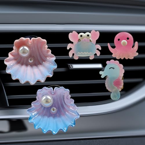 5PCS Ocean Themed Car Air Vent Clips, Cute Beach Seashell&Crab Octopus Seahorse Car Vent Decorations, Colorful Sea Animal Diffuser Ornament, Auto Interior Accessories for Women Girls(Octopus) - size: Style2