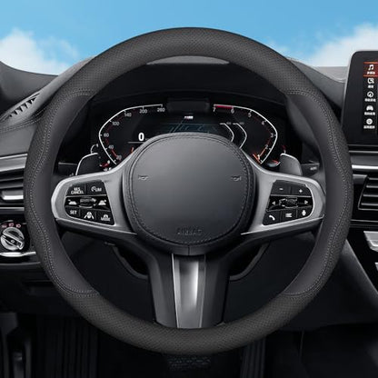 Steering Wheel Cover for Toyota Tacoma Tundra Sequoia 4Runner 2/4 Door SR5 Trail Limited TRD Pro Platinum Off Road 4x4 Sport Car Accessories, 2026 Leather 15.5-16 inch Black