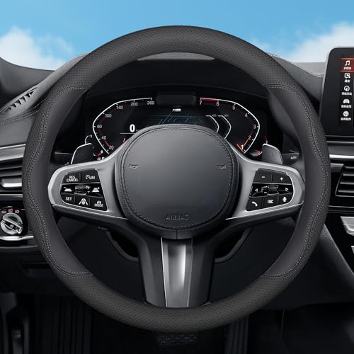 Steering Wheel Cover for Toyota Tacoma Tundra Sequoia 4Runner 2/4 Door SR5 Trail Limited TRD Pro Platinum Off Road 4x4 Sport Car Accessories, 2026 Leather 15.5-16 inch Black