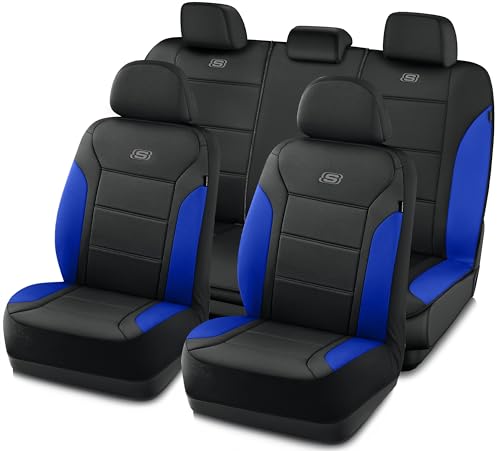 Skechers Memory Foam Car Seat Covers, Lycra Fabric Seat Covers Thick Memory Foam, Car Seat Cover Full Sets, Airbag Compatible, Automotive Comfort Protection for Most Cars, Trucks, SUVs, Blue - color: Black&Blue, size: Full Set