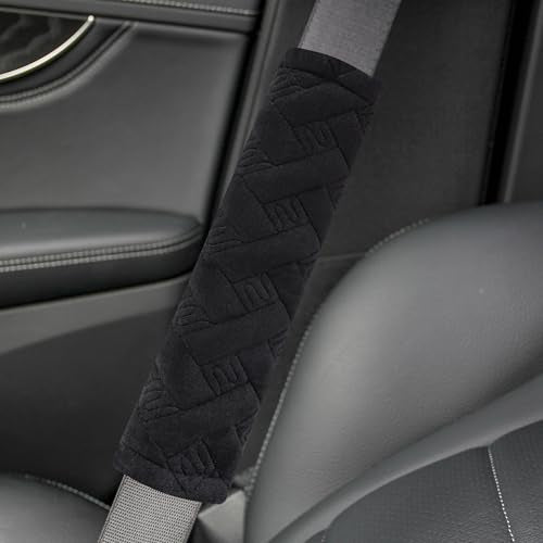 2-Pack Soft Seat Belt Covers Universal Car Shoulder Pad Cushions with Braid Pattern for Comfortable Driving & Bag Strap Protection Black