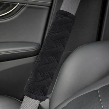 2-Pack Soft Seat Belt Covers Universal Car Shoulder Pad Cushions with Braid Pattern for Comfortable Driving & Bag Strap Protection Black