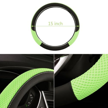 Cxtiy Premium Ice Silk Steering Wheel Cover - Soft, Breathable, and Anti-Slip for Ultimate Comfort and Style Universal Fit Most of Cars SUV Auto Vehicle (C-Green) - color: C-green