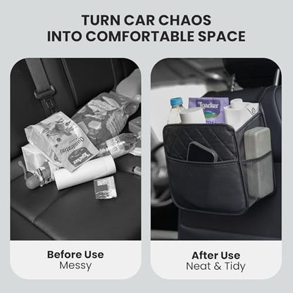 Backseat Car Organizer, PU Leather Car Storage with 2 Mesh Pockets, 9.8" x 9.8" x 5.5", Foldable & Universal, For Car, Truck, SUV