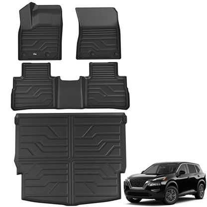 KARPAL Floor Mats for Nissan Rogue 2021-2025 2026 (Not for Sport), TPE Rubber All Weather Protection Floor Liners Nissan Rogue Accessories Car Mats, Front & 2nd Row & Cargo Liner - style: 2021-2026 | For Nissan Rogue | Full Set