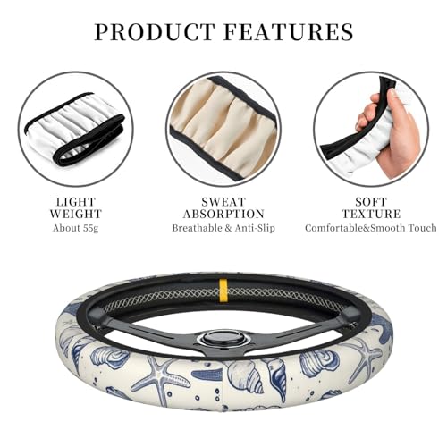 Car Steering Wheel Cover with Anti-Slip Lining, Universal 15 inch Wheel Cover, Fashion Car Interior Accessories for Women Men - Sea Starfish Shells - color: Sea Starfish Shells