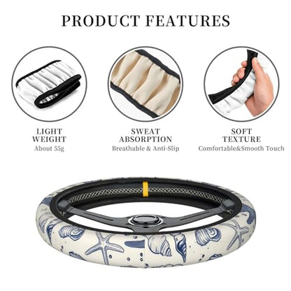 Car Steering Wheel Cover with Anti-Slip Lining, Universal 15 inch Wheel Cover, Fashion Car Interior Accessories for Women Men - Sea Starfish Shells - color: Sea Starfish Shells