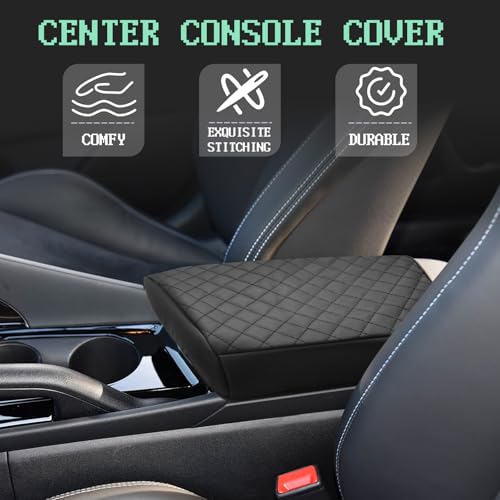 Center Console Cover Compatible with Hyundai Elantra 2021-2025 Automatic Brake, Leather Middle Console Armrest Lid Cover Protector, Anti-Scratch, Black (Not for Handbrake)