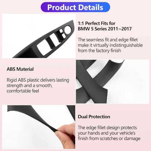 for BMW 5 Series F10/F11 2011-2017, LHD Car Door Inner Handle Panel Trim Cover Interior Protector Stickers Accessories (4pcs, Black)