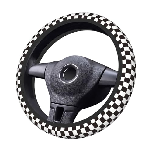 Black and White Checkered Racing Flag Checkerboard Square Grid Car Steering Wheel Cover,Non-Slip Neoprene-Sweat Car Accessories,Universal 15 Inch Fit Auto, Vans Trucks,Suvs, Truck - color: Black And White Checkered