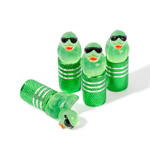 Rislobx 4Pcs Tire Valve Stem Cap Cover for Car SUV Truck, Valve Cover with Funny Duck Sunglasses, Decorative Tire Valve Caps Wheel Accessories (Green Sunglasses Duck) - color: Green