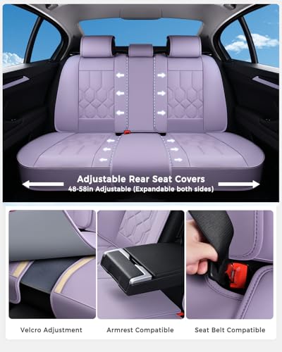 Huidasource Leather Car Seat Covers Full Set, Full Coverage Universal Fit for Most Cars SUVs Trucks, Easy Install with Velcro, Airbag Compatible, Retains Seat Functions & Cupholders, Purple - color: FS: Purple, size: Full Set