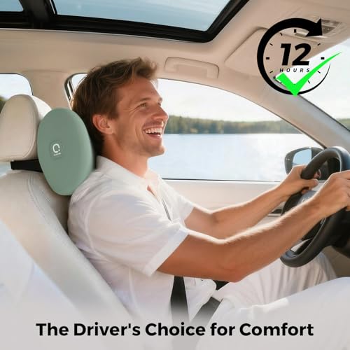 BEBAS Memory Foam Car Headrest Pillow - Breathable Neck Support Pillow for Driving, Universal Fit Cars/SUVs/Tesla/Toyota & Office Chair, Removable Cover (Green, 4-Season) - color: Green