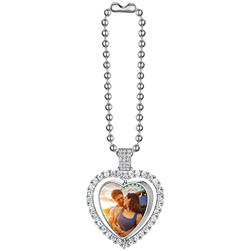 Custom4U Personalized Picture Car Charms for Rear View Mirror Custom Car Ornament Accessories Car Mirror Suspension Decoration Silver/Gold/Black Pendant Customized (Gift Box) - color: A-Heart-Silver Color