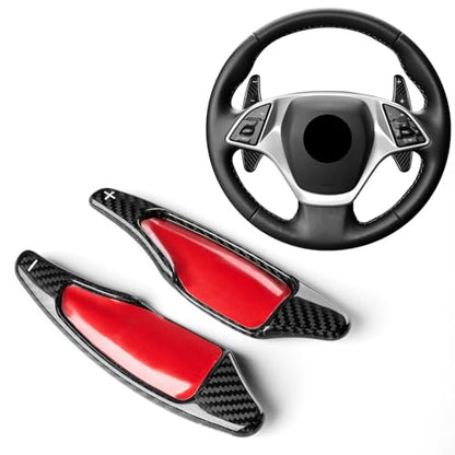 T-carbon Paddle Shifter Extensions Fits Chevrolet Camaro 2016-2024;1 Pair Carbon Fiber Steering Wheel Paddle Shifter Cover Fits Chevy Corvette C7 2014-2019 Gear Shift Trim Interior Accessories BLACK