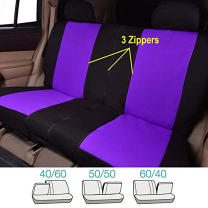 Flying Banner Car Seat Covers Front Seats Rear Bench Polyester car seat Protectors Easy installations Rear Bench Split Classic Man Lady Truck (Full Set - Low Back, Black Purple)… - color: Purple
