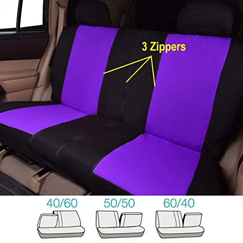 Flying Banner Car Seat Covers Front Seats Rear Bench Polyester car seat Protectors Easy installations Rear Bench Split Classic Man Lady Truck (Full Set - Low Back, Black Purple)… - color: Purple
