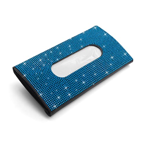 Bling Car Sun Visor Tissue Box Holder, Visor Accessories, Rhinestone PU Leather Crystal Sparkling Napkin Holder, Auto Sun Visor Paper Towel Cover Case Accessories for Most Cars (Blue) - color: Blue