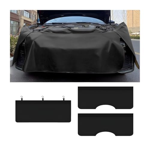 3PCS Car Fender Covers, 17.72'' x 43.31'' Leather Mechanic Magnetic Vehicle Fenders Protector with Hooks, Anti Scratch Protective Mat Pad for Repair Automotive Work, Universal Fit (Black) - color: Black, size: 17.7'' x 43.3''/3Pcs
