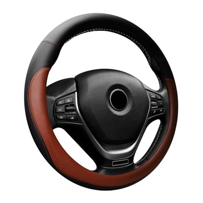 Car Steering Wheel Cover, 15 Inch Napa Leather Car Steering Wheel Protector, Slip-Resistant Elastic Steering Wheel Handle Cover, Universal Interior Accessories for Cars Trucks SUVs (Coffee)