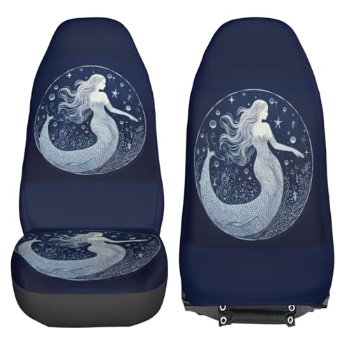 Dujiea Beautiful Mermaid with Moon Car Front Seat Covers 2 Pcs Universal Auto Seat Covers Front Seats Only, Vehicle Bucket Seat Protectors Fit for Most Car SUV Sedan and Truck - color: Beautiful Mermaid With Moon