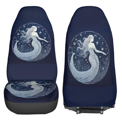 Dujiea Beautiful Mermaid with Moon Car Front Seat Covers 2 Pcs Universal Auto Seat Covers Front Seats Only, Vehicle Bucket Seat Protectors Fit for Most Car SUV Sedan and Truck - color: Beautiful Mermaid With Moon