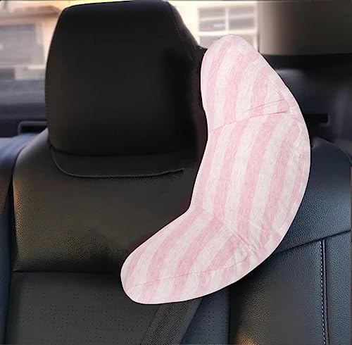 Kids Car Seat Travel Neck Pillow Soft Neck Support Cushion Car Seat Belt Cover Cushion Pillow Car Seatbelt Shoulder Pad Head Neck Support Pillow Seat Strap Pillow for Car Airplane Pushchair Travel - color: Gray Strips+pink Strips