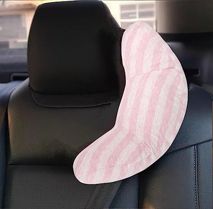 Kids Car Seat Travel Neck Pillow Soft Neck Support Cushion Car Seat Belt Cover Cushion Pillow Car Seatbelt Shoulder Pad Head Neck Support Pillow Seat Strap Pillow for Car Airplane Pushchair Travel - color: Gray Strips+pink Strips