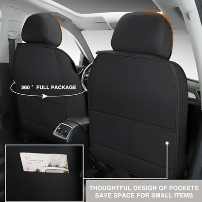 Comfortable Leather Auto Car Seat Covers Front & Rear Seat Protector Fit Sedan SUV 5 Seats Full Set Universal Fit (Black & Orange)
