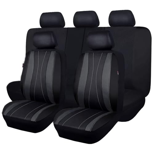 Flying Banner car seat Covers Full Set Faux Leather Air Mesh Breathable Man Lady Airbag Compatible Rear Bench Split 40/60 50/50 60/40 Truck Pick Up (Full Set - Low Back, Black Gray) - color: Black Gray