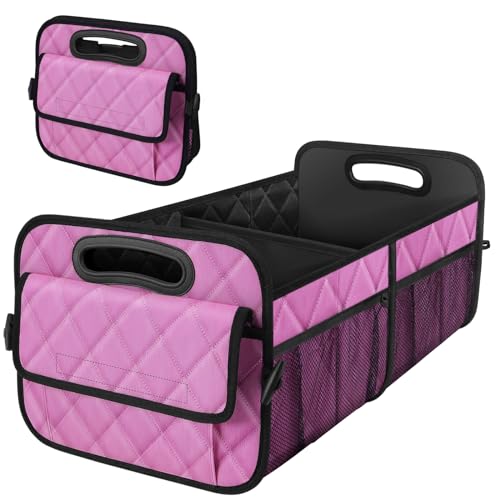 Deosk Car Trunk Organizer for SUV, Car Organizers and Storage with Reinforced Handles, Car Accessories for Women/Men 50L Waterproof Polyester Trunk Organizer(Medium,Pink) - color: Pink, size: Medium