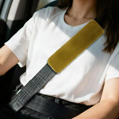 PATIKIL Car Seat Belt Cover Pad, (Khaki) (2 Pcs), Soft Fluffy Seatbelt Cushion Shoulder Strap Covers, Suit for - Bag/Auto/Car Accessories - color: Khaki