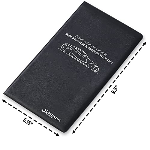Andalus Auto Registration & Insurance Card Holder Pack of 2, Waterproof Essential Car Registration Holder with Hook & Loop Closure, Perfect for Every Vehicles Glove Boxes (Black - 9.5" x 5.15") - color: Black