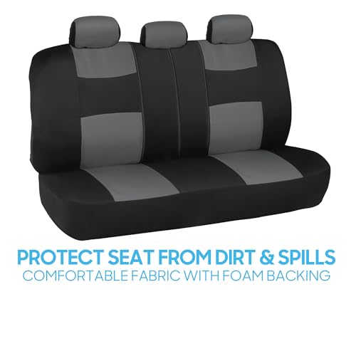 BDK PolyPro Car Seat Covers Full Set in Gray on Black, Front and Rear Split Bench Seat Covers for Cars, Easy to Install Car Seats Cover Set and Accessories for Auto Trucks Van SUV - Gray - color: Gray