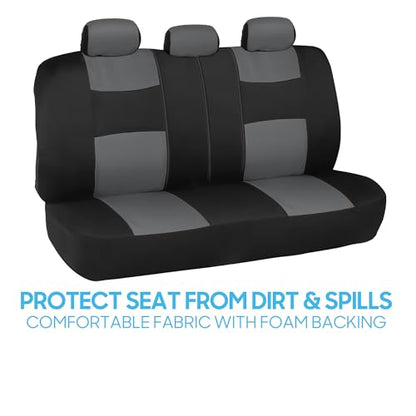 BDK PolyPro Car Seat Covers Full Set in Gray on Black, Front and Rear Split Bench Seat Covers for Cars, Easy to Install Car Seats Cover Set and Accessories for Auto Trucks Van SUV - Gray - color: Gray
