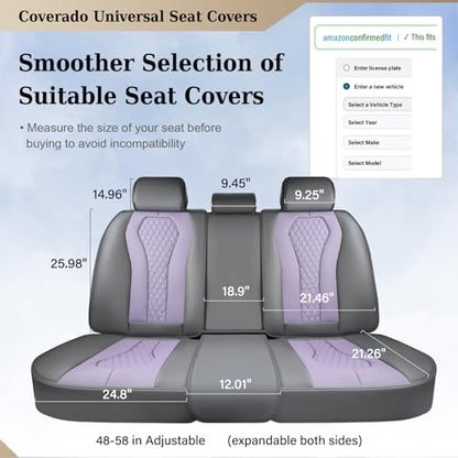 Coverado Car Seat Covers, Back Car Seat Cover, 3-Pieces Leather Seat Cover, Luxury Car Seat Cushion, Luxury Seat Cover Seat Protector Universal Most Cars Trucks SUV - color: Gray/Purple
