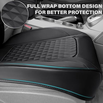CAR PASS 2Pack Front Car Seat Covers Leather Memory Foam Water Proof Seat Protector Universal Fit for Cars SUVs Trucks Most Vehicles, 3D Foam Rhombus Sideless, Airbag Compatible Non-Slip, 2 Pcs Black