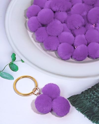Tupalizy 50PCS Fluffy Pom Poms Charms Soft Fuzzy Faux Fur Puff Ball Pendant for Keychains Bracelets Earrings Jewelry Making Tassels Bags DIY Crafts Party Favors Gifts Accessories - color: Purple