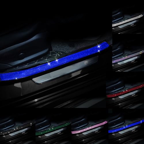 Car Door Sill Protector with Bling Rhinestones 2PCS Edge Guard Scuff Cover Anti-Scratch Strip Sticker Bumper Protector for Truck 2.75"x23.62" (Blue)