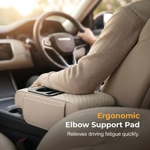 5 in 1 Car Center Console Cover, Car Armrest Cover with Cup Holder, Storage Pockets, Tissue Box Slot, Phone Holder, Car Interior Accessories (White) - color: White