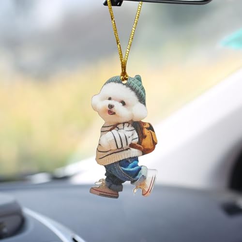 2D Flat Dog Car Rear View Mirror Charm, Acrylic Car Rear View Mirror Hanging Ornament, Christmas Tree Decoration Present, Auto Interior Pendant Accessories for Window (Puppy) - color: Puppy
