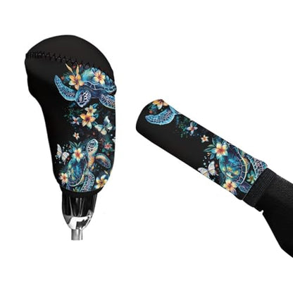Bulopur Car Shifter Gear Hand Brake Trim Cover Set for Most Cars Van SUV Sedan Truck Auto Accessories - color: Boho Floral Sea Turtle