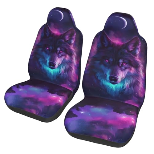 Purple Wolf Print Seat Covers Cool Animal on Galaxy Nebula Fabric Bucket Seat Cushion Universial Fit for SUV Truck Van Sedans Vans Dog & Car Seat Protector, Breathable - color: Wolf