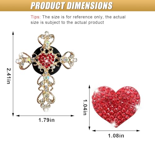2PCS Bling Cross & Heart Car Dashboard Air Vent Trim Clip, Sparkly Rhinestone Car Air Vent Clips, Diamond Auto Diffuser Charm Clip, Auto Interior Decoration Accessory for Women Girls (Red) - size: Red