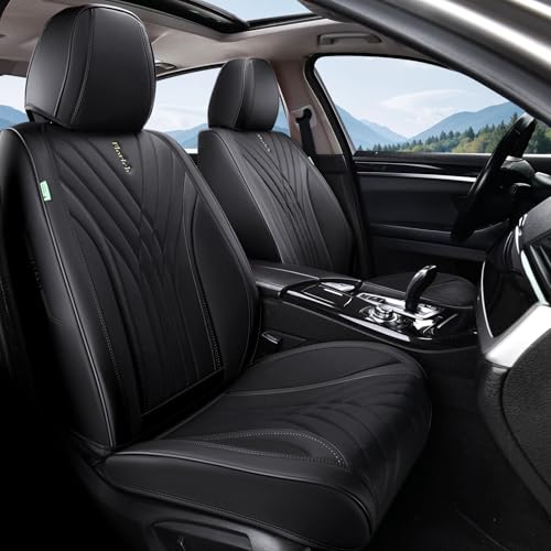 FLORICH Car Seat Covers, Leather Seat Covers 2PCS,Waterproof Front Seat Cover for Cars, Luxury Leatherette Car Seat Cushion, Automotive Black Seat Covers for Sedan SUV Pick-up Truck - color: Black, size: Front