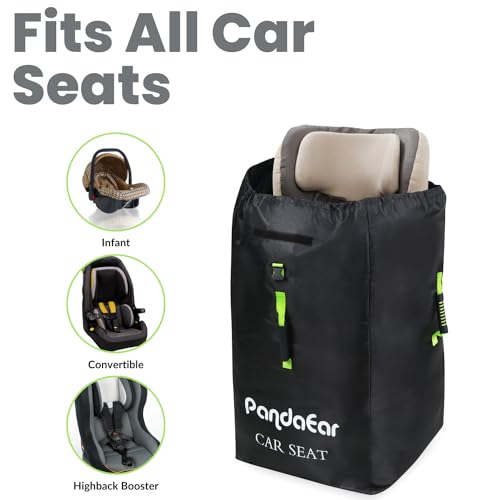 PandaEar Car Seat Travel Bag Backpack for Airplane, Water-Resistant Car Seat Cover with Shoulder Strap for Infant Convertible Seats & Booster Seat, Black